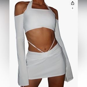 Amazon Y2K Skirt Set Mini Skirt and Off The Shoulder Long Sleeve Crop Top